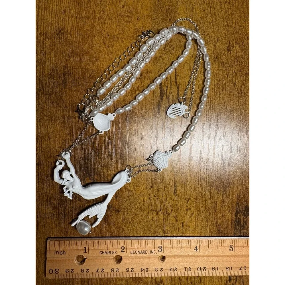 Mermaid Pearl Beaded Statement Necklace Seashell Ocean Nautical Jewelry